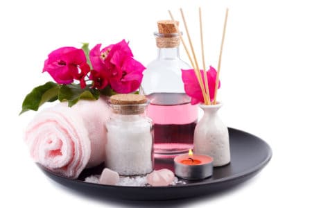 Spa setting , aromatherapy and health care items,